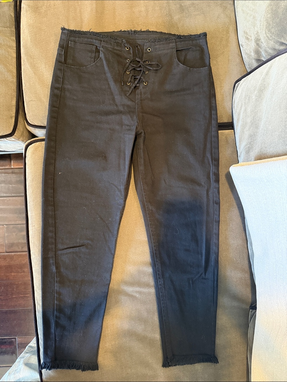 Women’s Black Lace-Up High-Rise Skinny Jeans